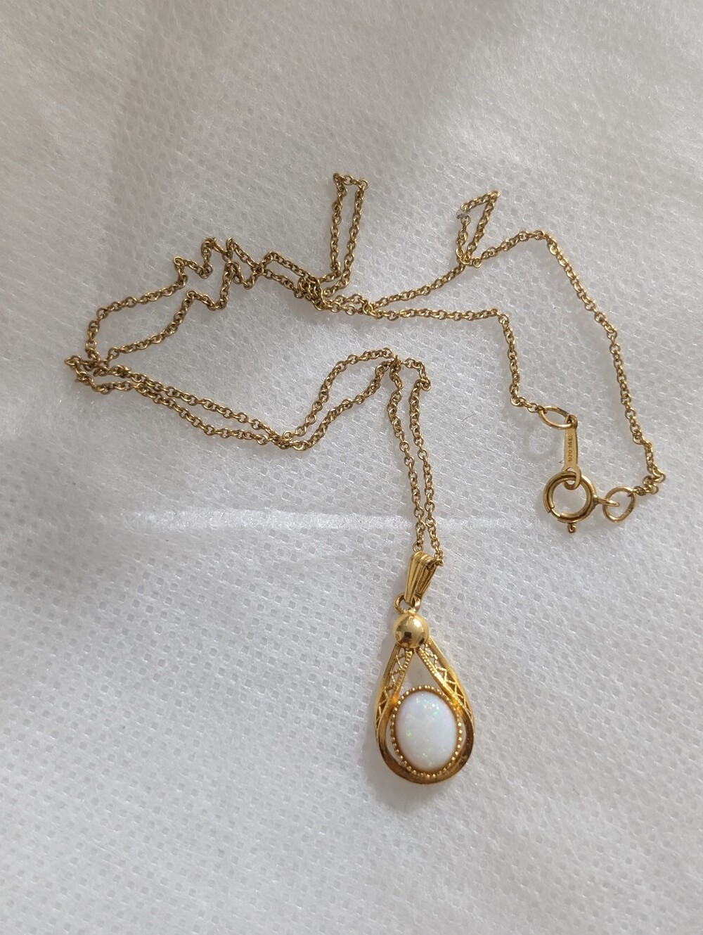 Gold Opal Teardrop Pendant Necklace - Elegant Women's Jewelry 12k 14k Gf